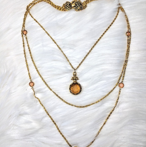 goldette Jewelry - Goldette NY Amber Cameo Necklace